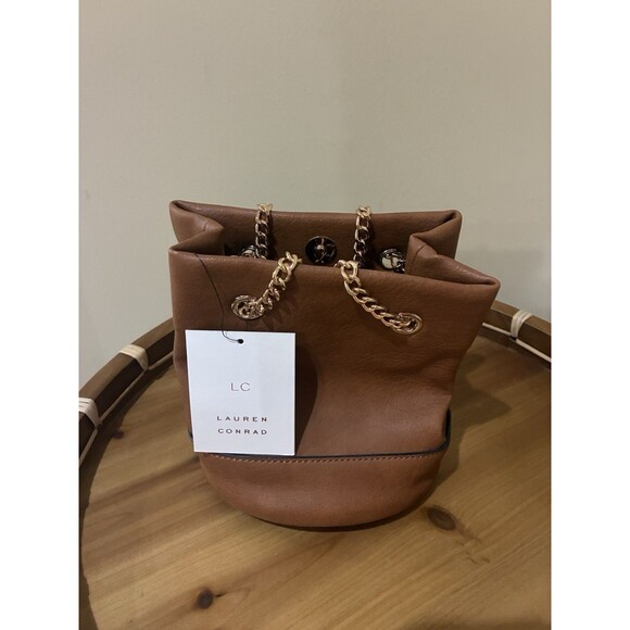 Lauren Conrad SADDLETAN & Gold Mini Bucket Purse With NWT - Picture 1 of 5